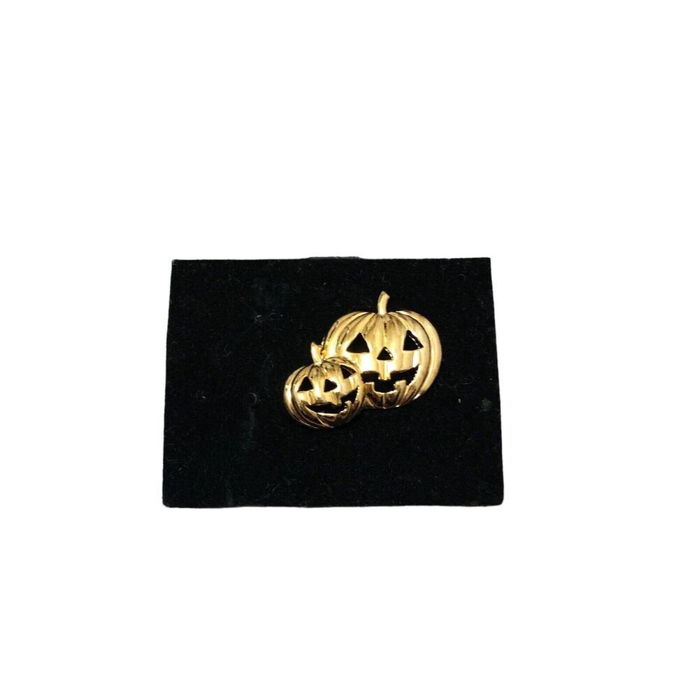 Vintage Gold Tone Double Pumpkin Brooch Pin Lapel Tac